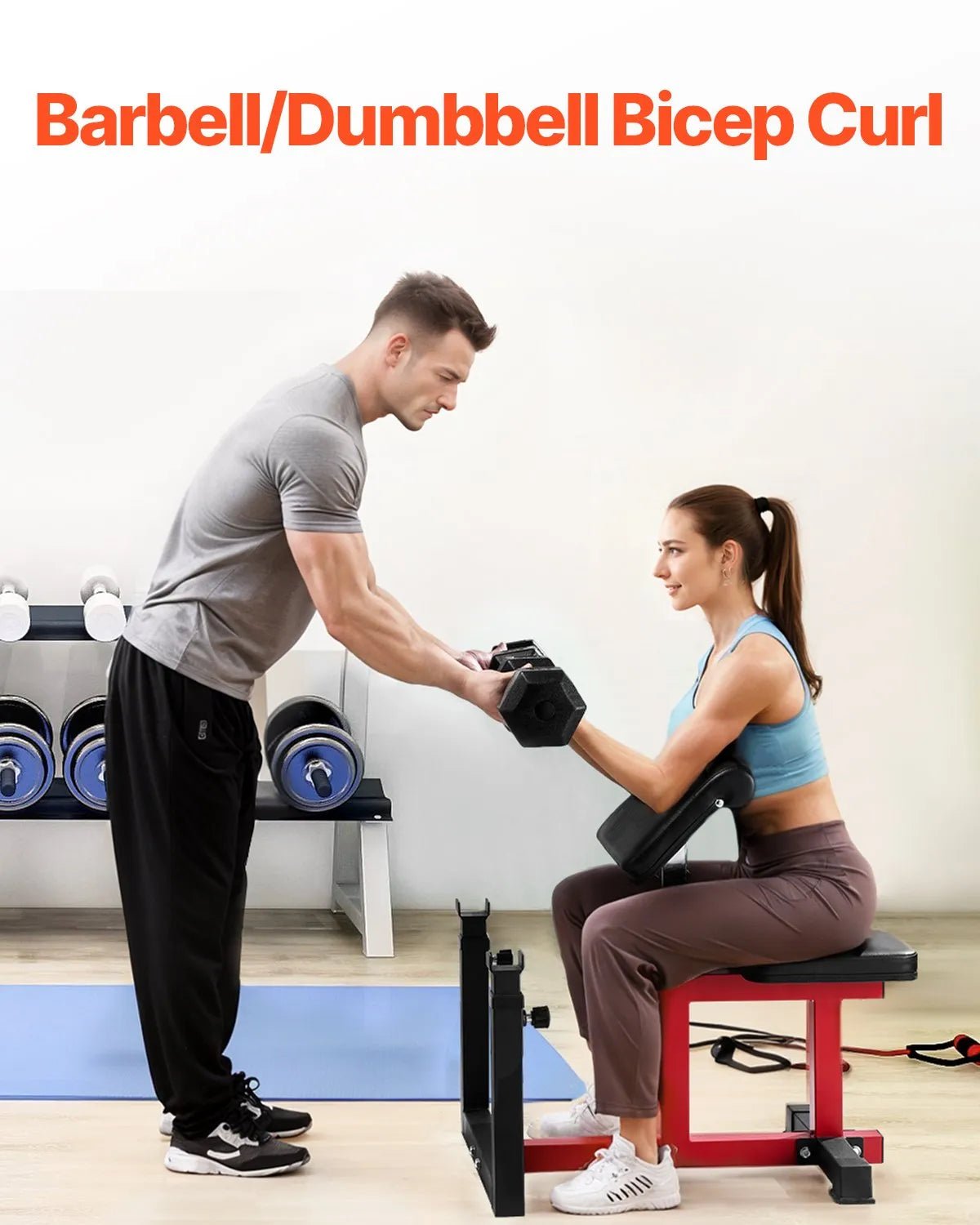 VEVOR treniņu sols ar kāju iztaisnošanas moduli, spēka treniņu sols ar bicepsu staciju hantelēm un stienim, 200 kg nestspēja, daudzfunkcionāls sols mājas sporta zālei - ZEMLETES.LV