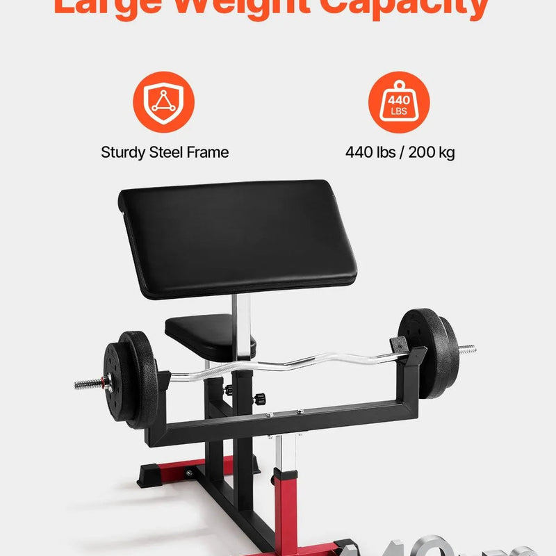 VEVOR bicepsu treniņu sols, regulējams spēka treniņu trenažieris ar stieņa un hanteles bicepsu staciju, 200 kg nestspēja, mājas sporta zālei - ZEMLETES.LV