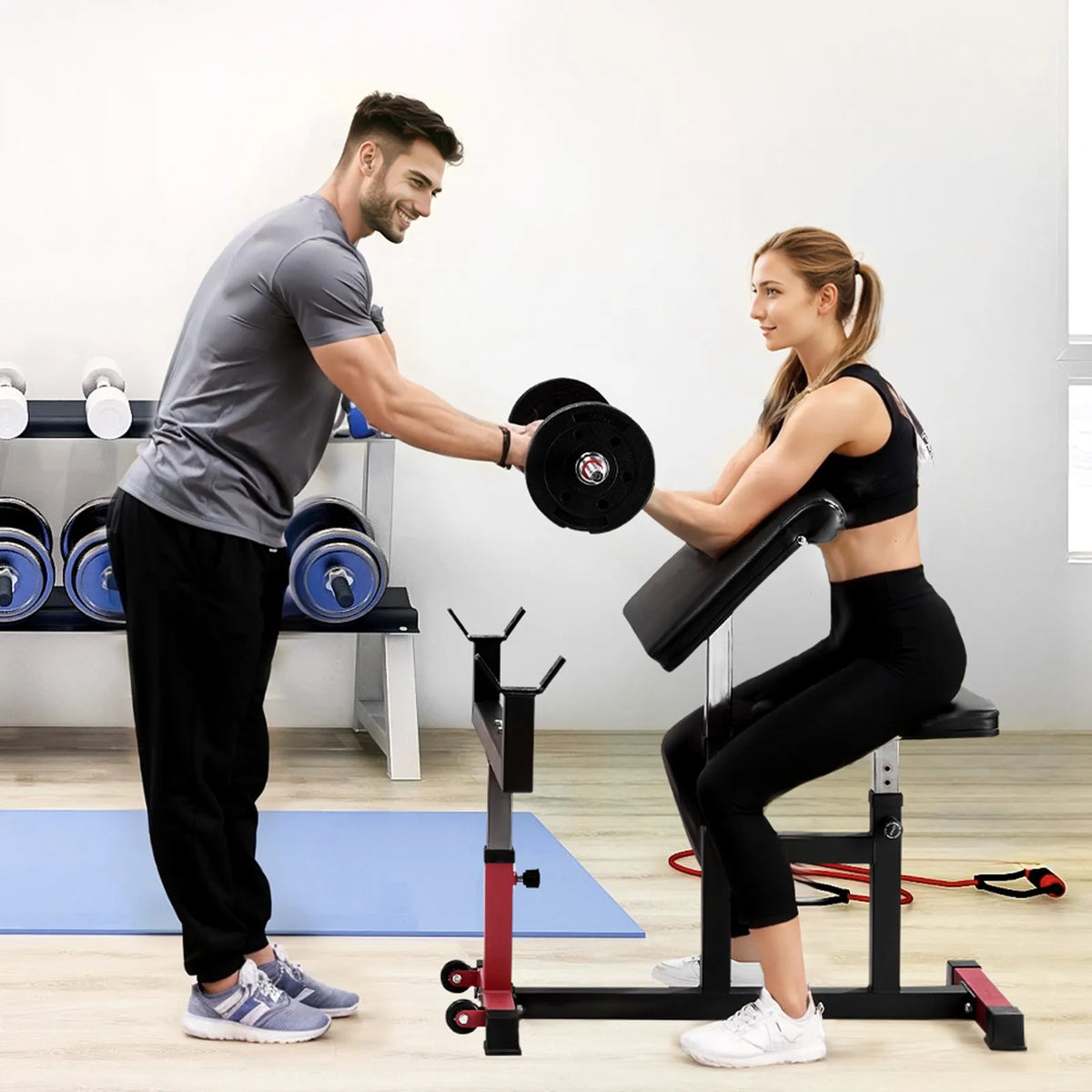 VEVOR bicepsu treniņu sols, regulējams spēka treniņu trenažieris ar stieņa un hanteles bicepsu staciju, 200 kg nestspēja, mājas sporta zālei - ZEMLETES.LV