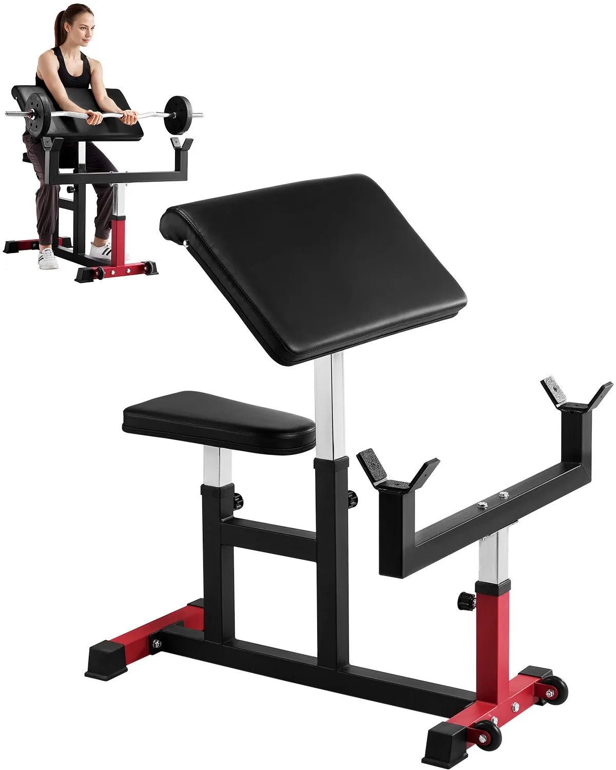 VEVOR bicepsu treniņu sols, regulējams spēka treniņu trenažieris ar stieņa un hanteles bicepsu staciju, 200 kg nestspēja, mājas sporta zālei - ZEMLETES.LV