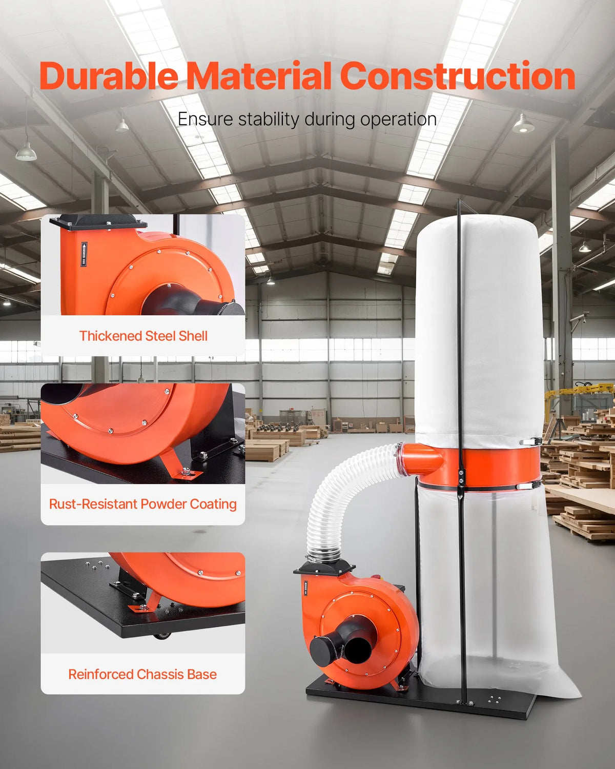 VEVOR tolmuimur 1100 CFM, 1,5 hj, tsüklonsüsteem 2,5 µm 132,5 l tolmukotiga