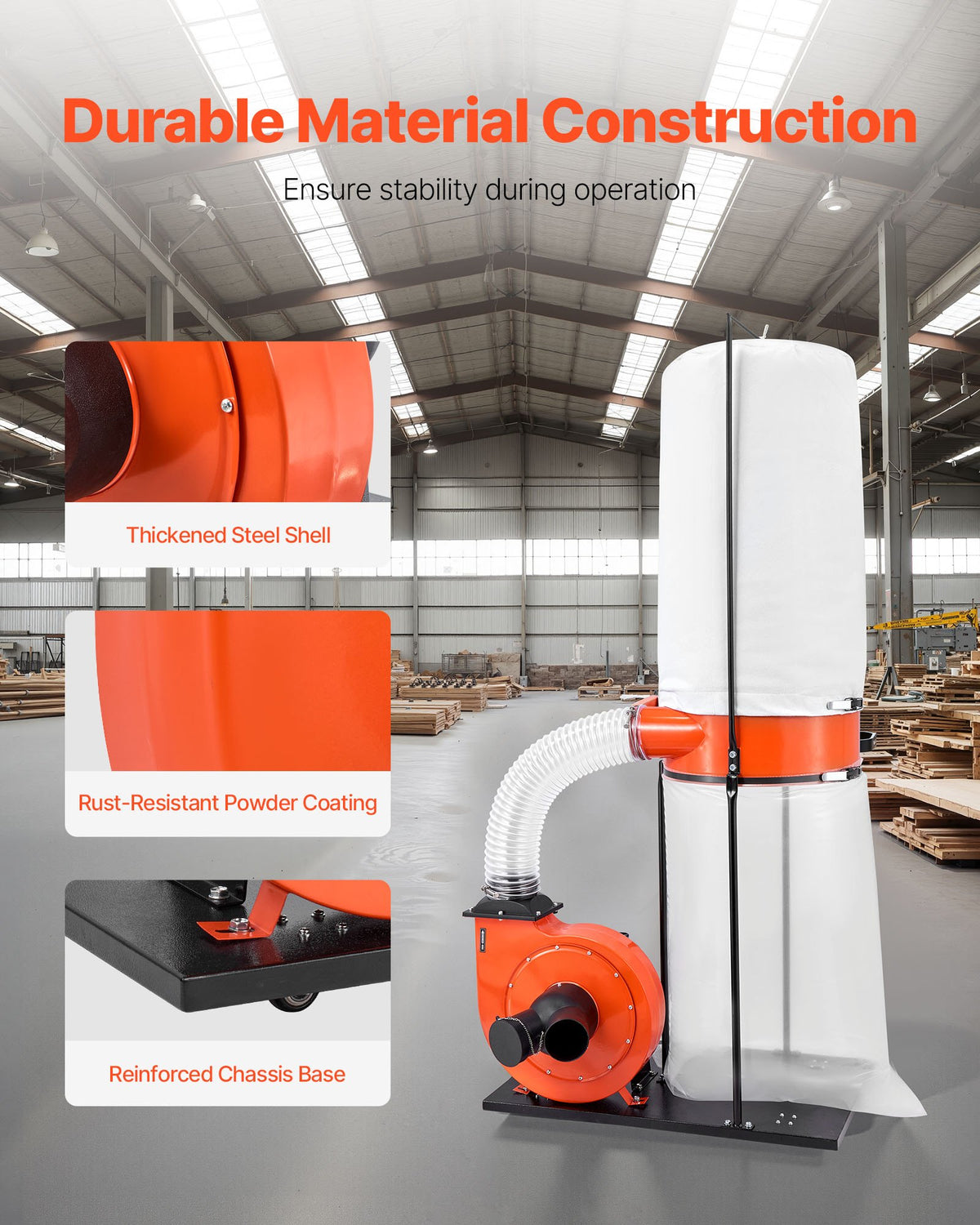 VEVOR Dust Collector 1200 CFM, 2 HP, Cyclone System 2.5 µm with 132.5 l Dust Bag