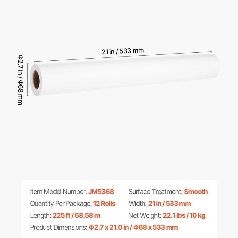 VEVOR medicīniskā izmeklēšanas galda papīrs, 53,3 cm x 68,6 m gluds aizsargpapīrs (12 ruļļi), vienreizlietojams galda pārklājums medicīniskajiem, masāžas un procedūru galdiem, balts