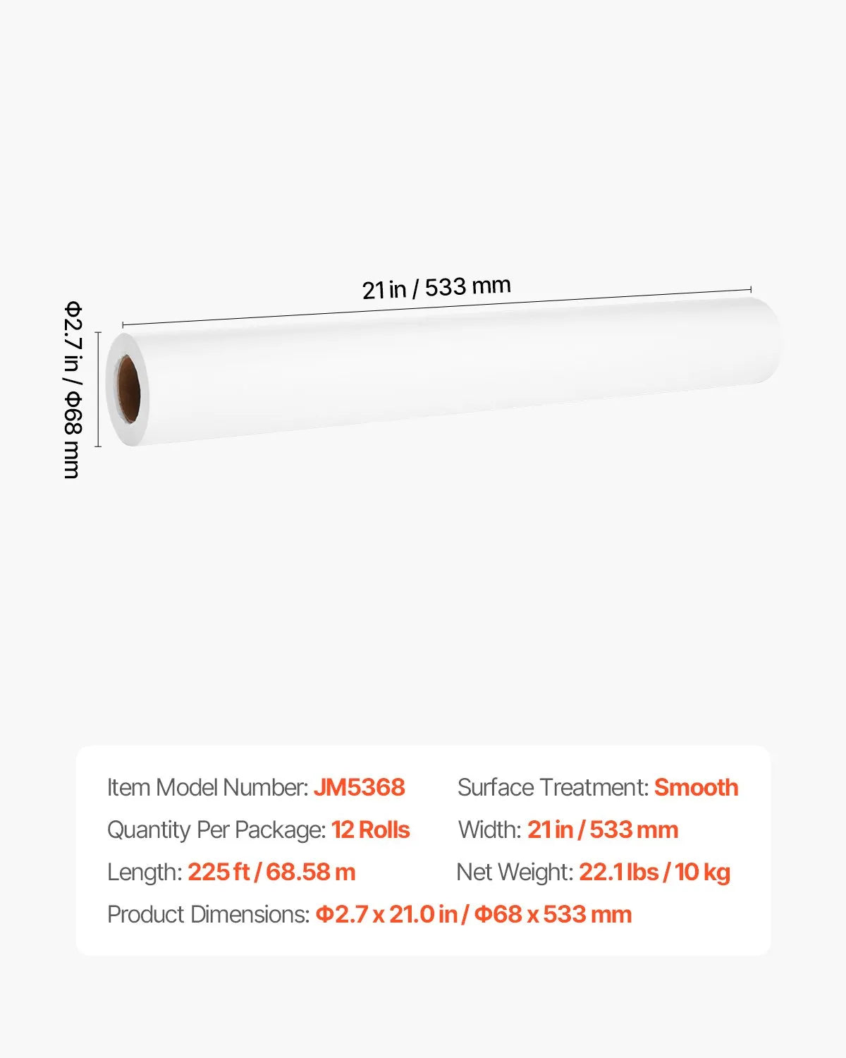 VEVOR izmeklēšanas galda papīrs 53,3 cm × 68,6 m, gluds, 12 ruļļi, medicīniskajiem un masāžas galdiem