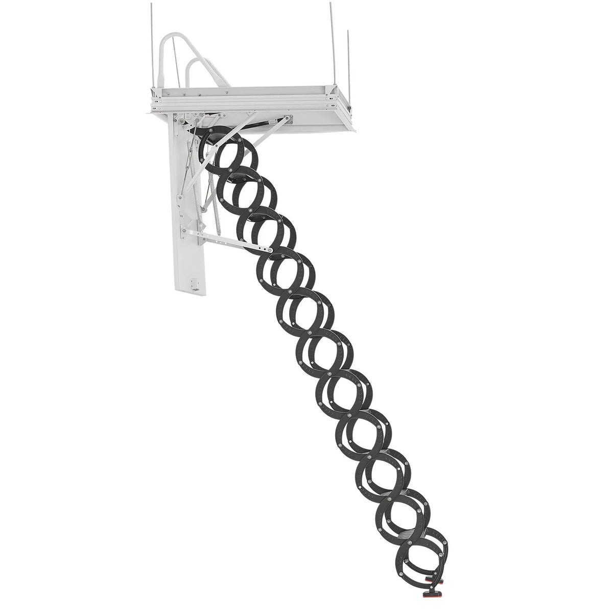 VEVOR bēniņu kāpnes ar 299,4 kg celtspēju, piemērotas griestu augstumam 2,6–2,9 m un atverei 100 × 70 cm, nolaižamas izvelkamas griestu kāpnes no leģētā tērauda ar vilkšanas stieni - ZEMLETES.LV