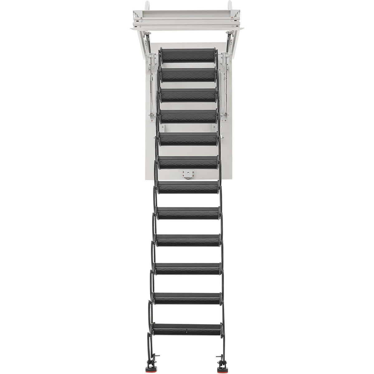 VEVOR Bēniņu kāpnes, slodze līdz 299,4 kg, piemērotas griestu augstumam 2,90–3,11 m, atvērumam 100 x 70 cm, nolaižamas izvelkamas griestu kāpnes no leģētā tērauda ar vilkšanas stieni bēniņiem un jumta telpai - ZEMLETES.LV