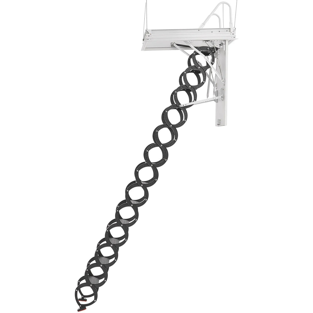 VEVOR bēniņu kāpnes ar 299,4 kg celtspēju, piemērotas griestu augstumam 3,2–3,35 m un atverei 100 × 70 cm, nolaižamas izvelkamas griestu kāpnes no leģētā tērauda ar vilkšanas stieni - ZEMLETES.LV