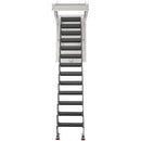 VEVOR bēniņu kāpnes ar 299,4 kg celtspēju, piemērotas griestu augstumam 3,2–3,35 m un atverei 100 × 70 cm, nolaižamas izvelkamas griestu kāpnes no leģētā tērauda ar vilkšanas stieni - ZEMLETES.LV