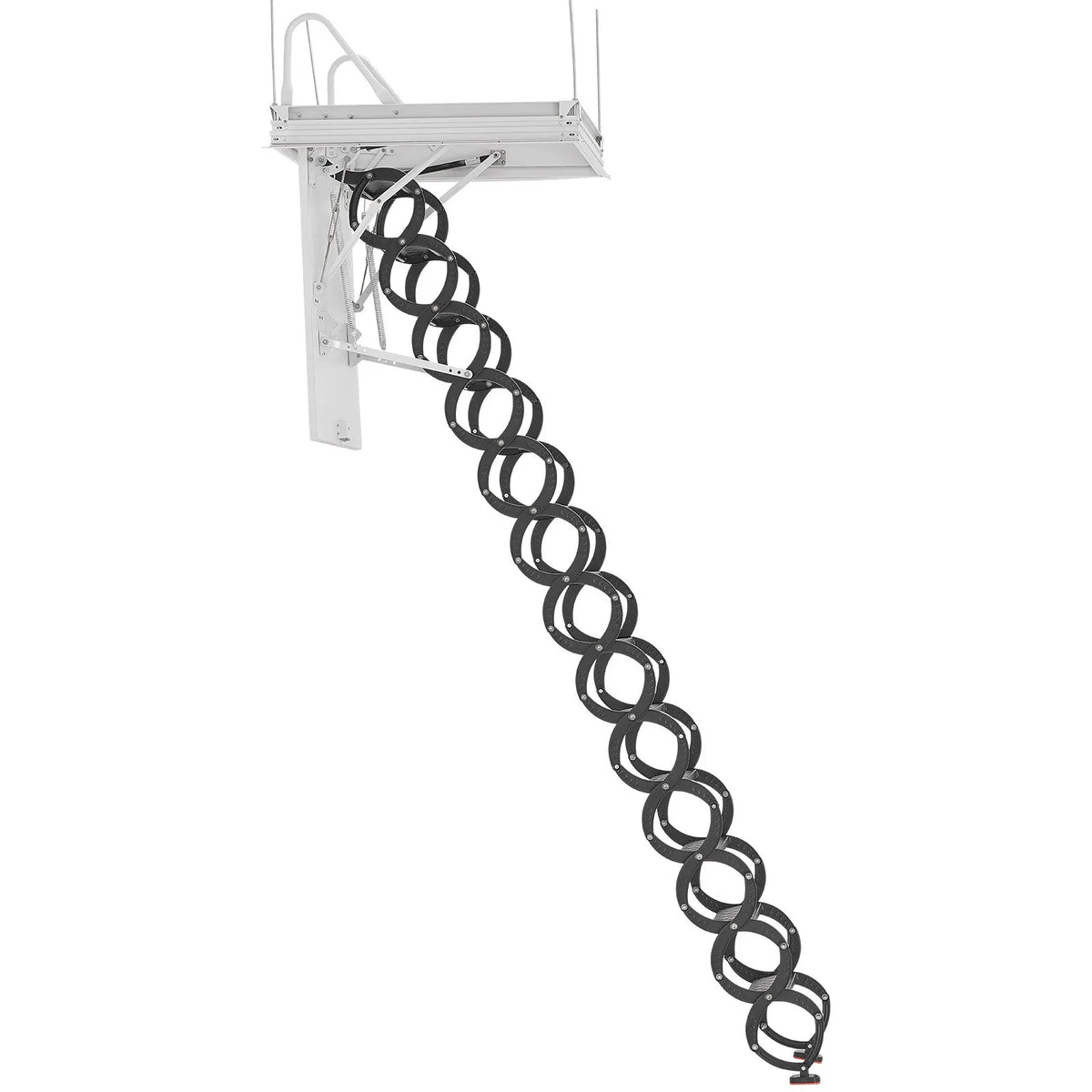VEVOR bēniņu kāpnes ar 299,4 kg celtspēju, piemērotas griestu augstumam 3,2–3,35 m un atverei 100 × 70 cm, nolaižamas izvelkamas griestu kāpnes no leģētā tērauda ar vilkšanas stieni - ZEMLETES.LV