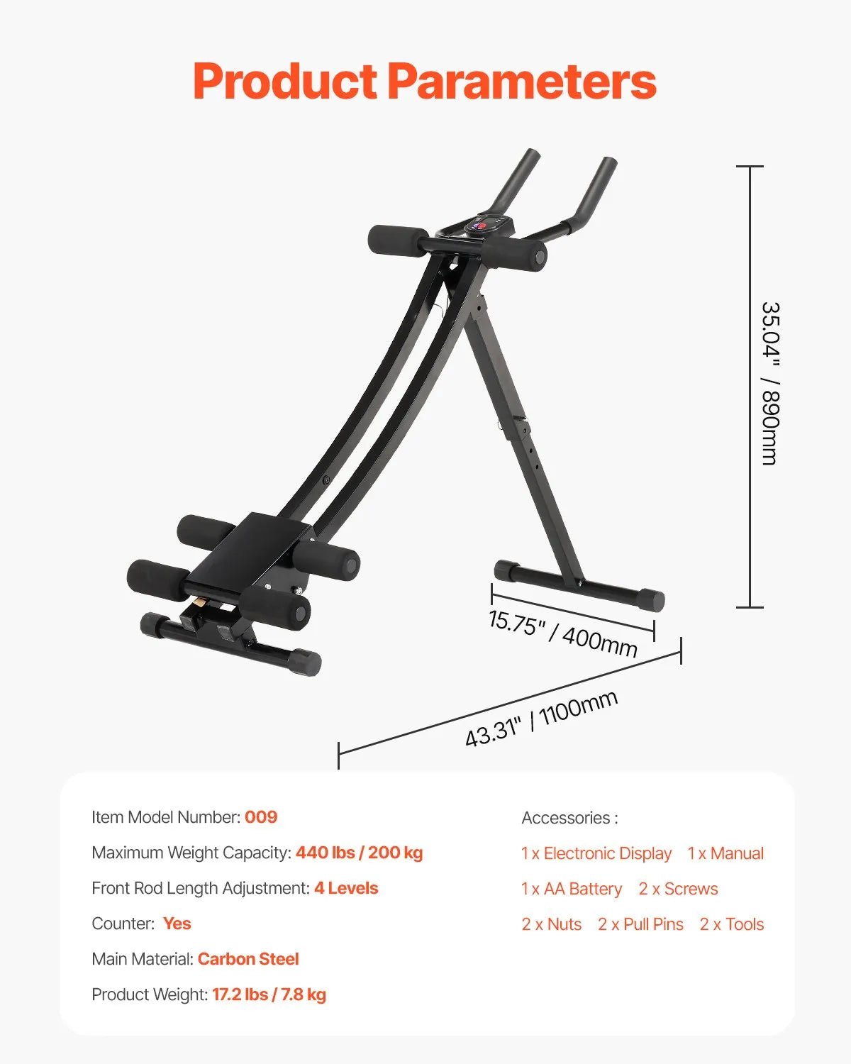 VEVOR vēdera preses trenažieris, core un vēdera muskuļu trenažieris, salokāms un regulējams fitnesa aprīkojums, 200 kg nestspēja, mājas sporta zālei - ZEMLETES.LV