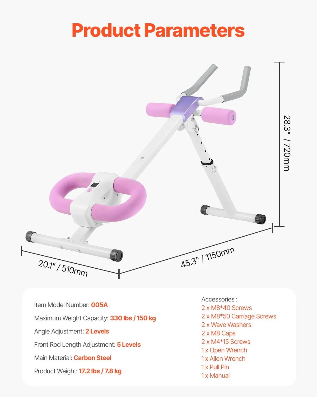 VEVOR vēdera preses trenažieris, core un vēdera muskuļu trenažieris, salokāms un regulējams fitnesa aprīkojums, 150 kg nestspēja, mājas sporta zālei - ZEMLETES.LV