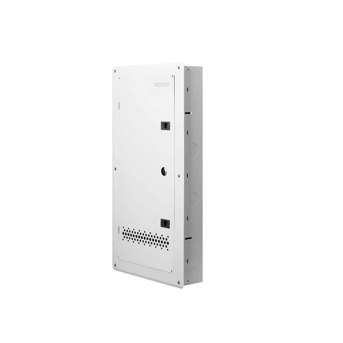 VEVOR 28 collu sienā iebūvējams tīkla un multivides skapis ar eņģēs stiprinātām ventilējamām durvīm, auksti velmēts tērauds, kabeļu pārvaldība, iebūvējama vai virspusēja montāža