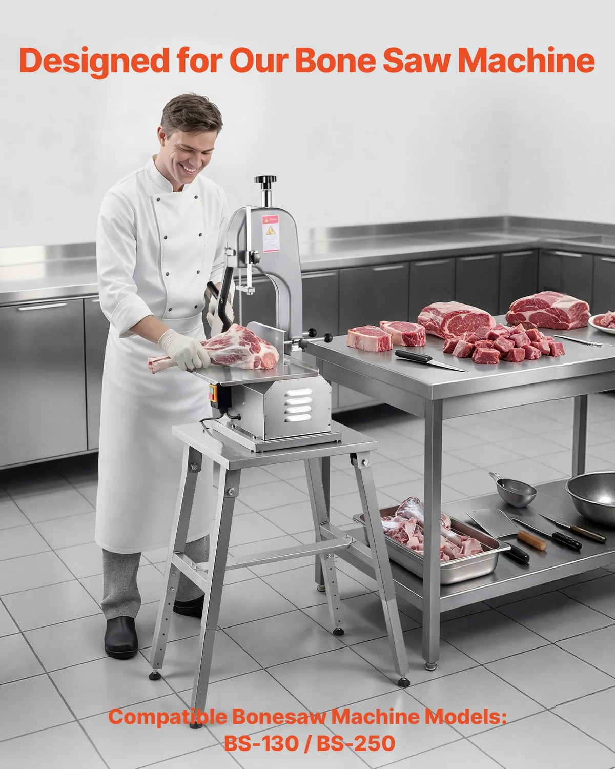 VEVOR Elektriskā gaļas lentzāģa statīvs, regulējams augstums, stabils H veida rāmis ar neslīdošām kājām, saderīgs ar modeļiem BS - 130 un BS - 250 - ZEMLETES.LV