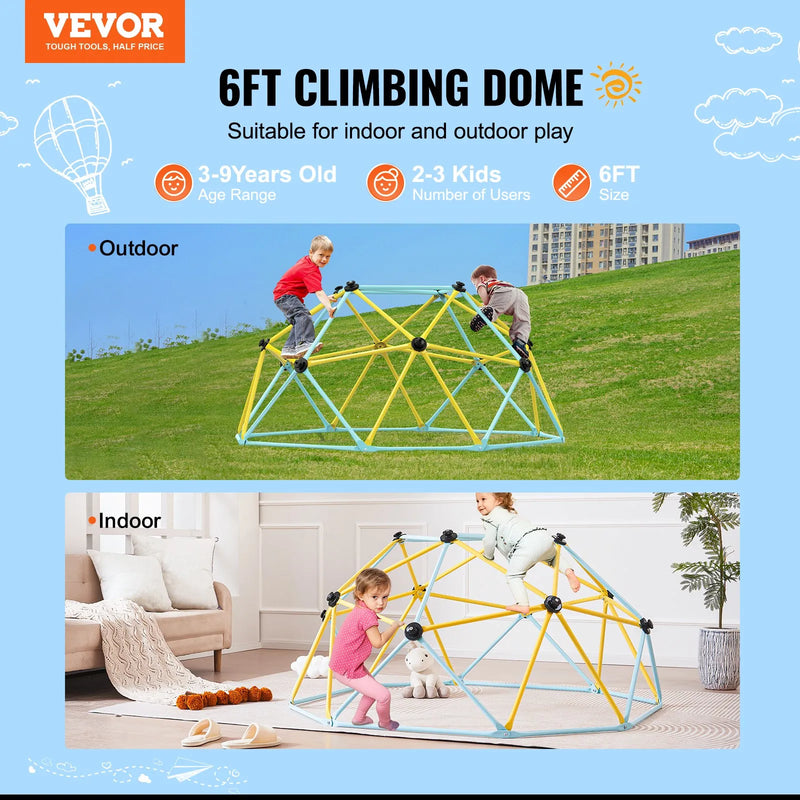 VEVOR 6FT ģeometriskais kāpšanas kupols bērniem, rotaļu laukums 3–9 gadiem, dārza “jungle gym”, nestspēja līdz 272 kg, ar kāpšanas rokturiem, iekštelpu un āra rotaļu aprīkojums bērniem