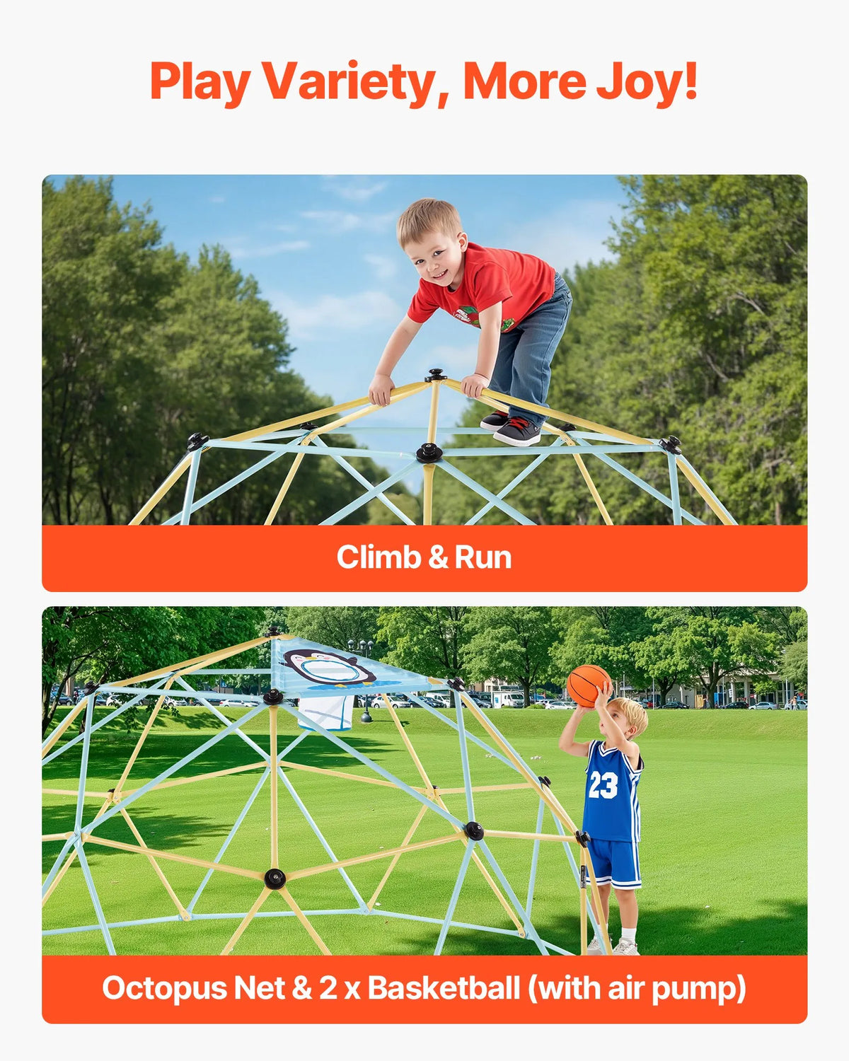 VEVOR Climbing Dome with Octopus Net and 2 Basketball Balls, 3.05 m, up to 453 kg