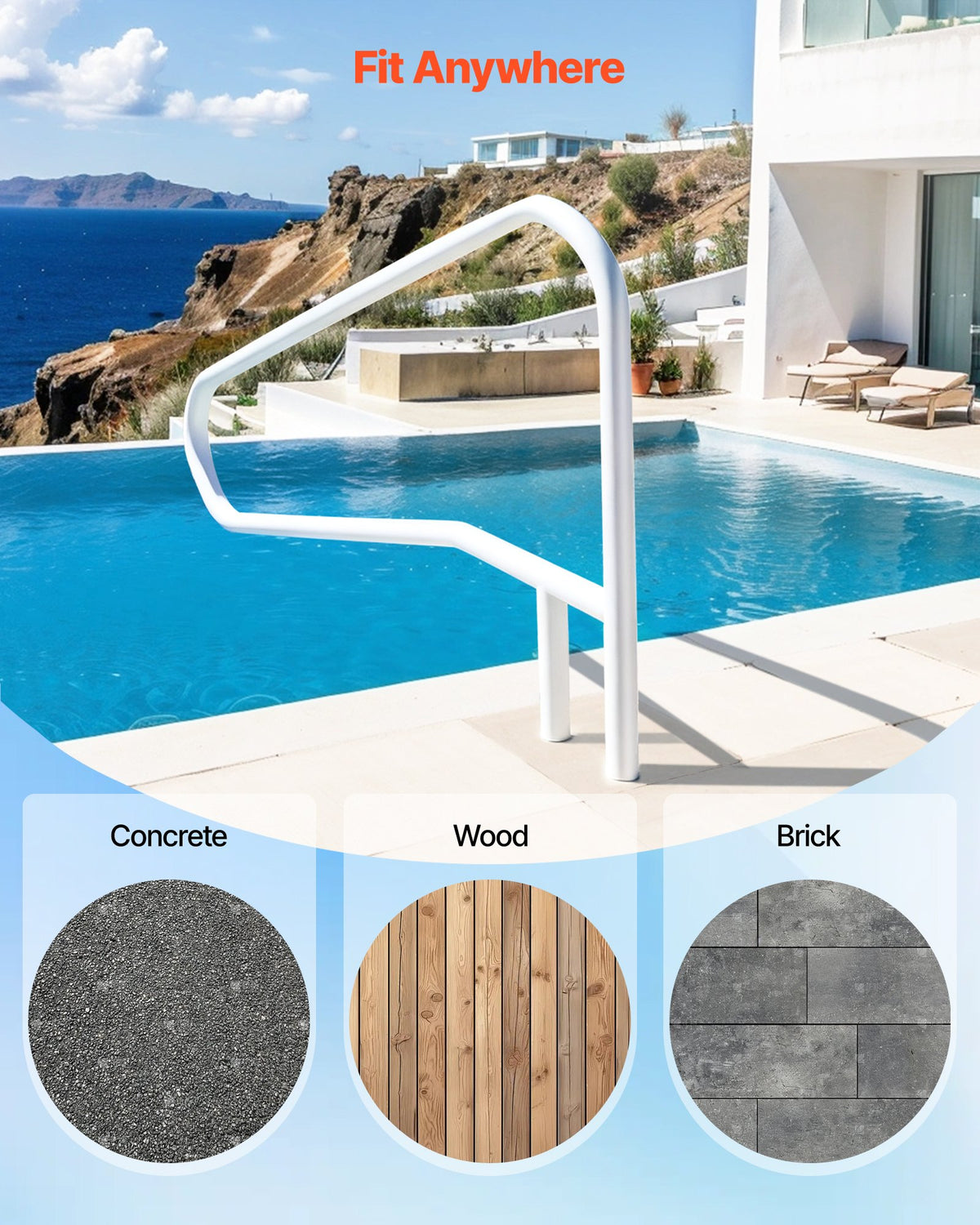 VEVOR Pool Handrails 137.1 × 81.3 cm, Reinforced Stainless Steel Pool Handrails with 100 kg Load Capacity, Seamless Welding, Recessed or Base Plate Mounted Construction for Pool, Water Park and Spa Use