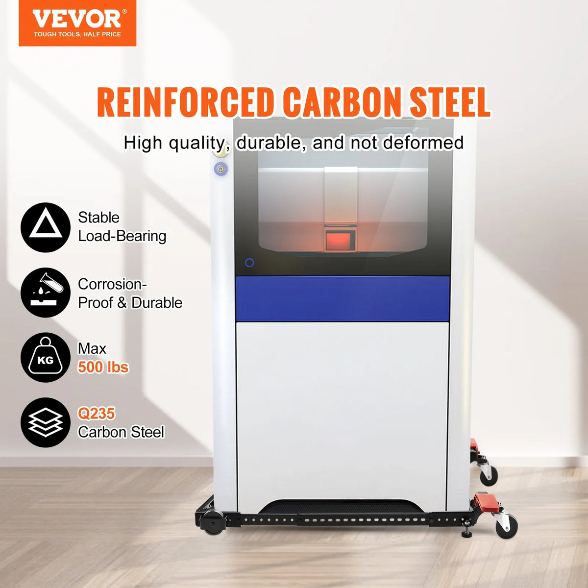 VEVOR mobilā pamatne, kravnesība 227 kg, regulējams izmērs 305 × 305 līdz 914 × 914 mm, universāla pārvietojama pamatne ar grozāmiem riteņiem, piemērota kokapstrādes iekārtām un elektroinstrumentiem - ZEMLETES.LV