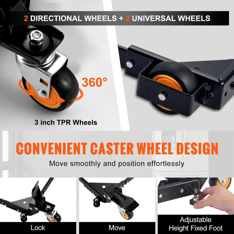 VEVOR mobilā pamatne, kravnesība 295 kg, regulējams izmērs 305 × 305 līdz 914 × 914 mm, universāla pārvietojama pamatne ar grozāmiem riteņiem, piemērota kokapstrādes iekārtām un elektroinstrumentiem - ZEMLETES.LV