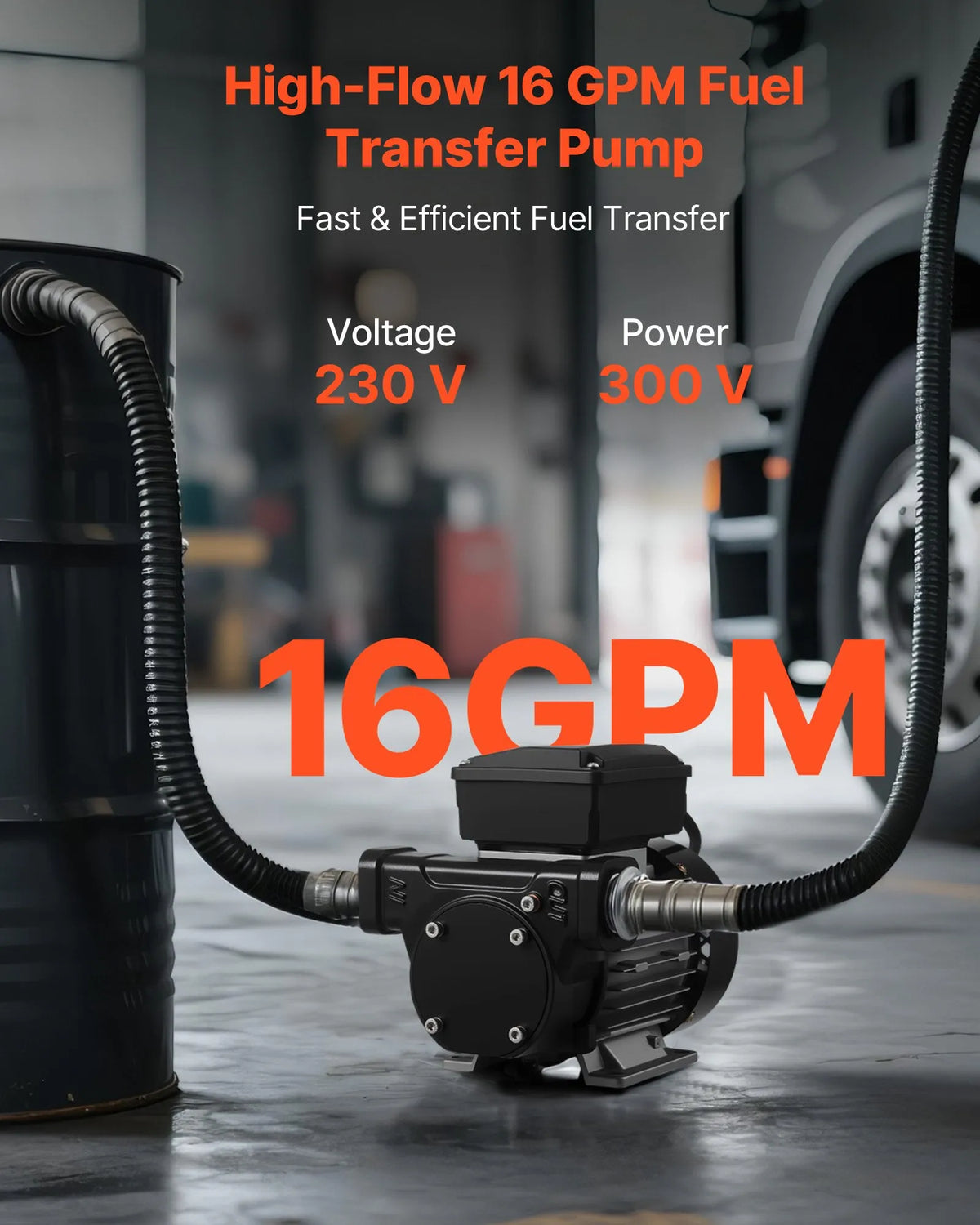 VEVOR eļļas pārsūknēšanas sūknis 230 V, 60 L/min, AC degvielas pārsūknēšanas sūknis dīzeļdegvielai, petrolejai un biodīzeļdegvielai, maks. iesūkšana 2,4 m, maks. pacelšana 13,7 m, piemērots transportlīdzekļiem, būvlaukumiem un saimniecībām - ZEMLETES.LV