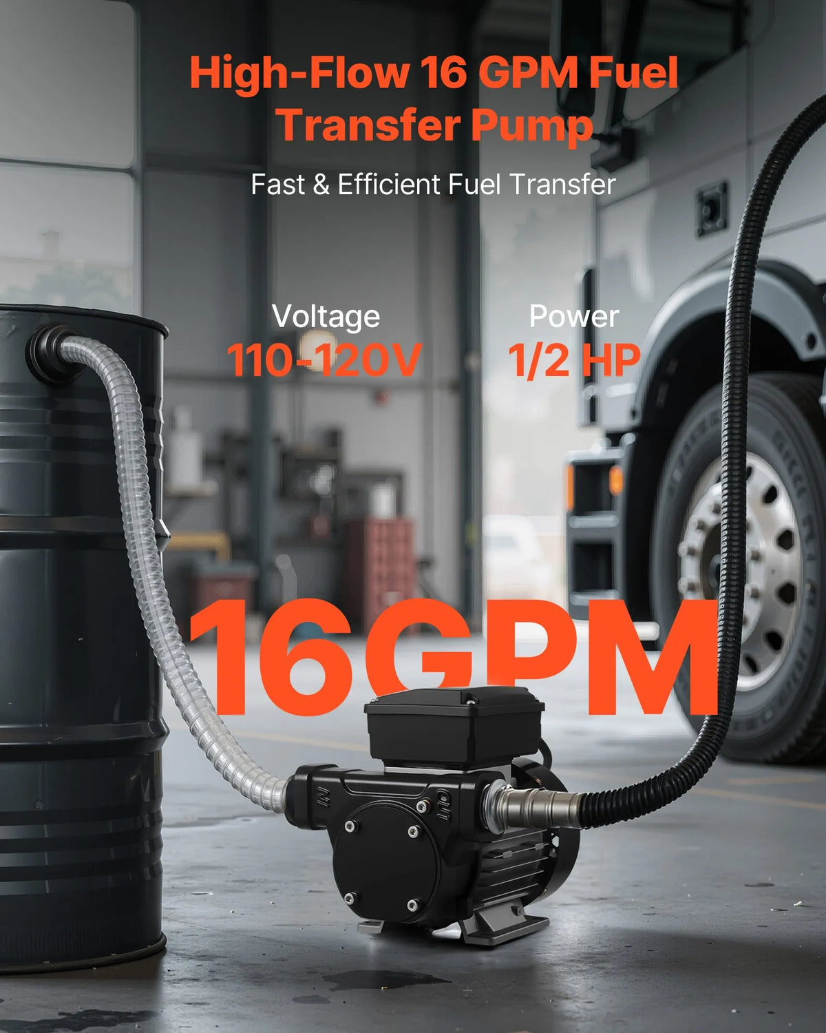 VEVOR degvielas pārsūknēšanas sūknis 230 V, 60 L/min, AC elektriskais eļļas sūknis dīzeļdegvielai, petrolejai un biodīzeļdegvielai, ar automātisku degvielas pistoli un 2 šļūtenēm, maks. pacelšana 13,7 m, piemērots transportlīdzekļiem un būvlaukumiem - ZEMLETES.LV