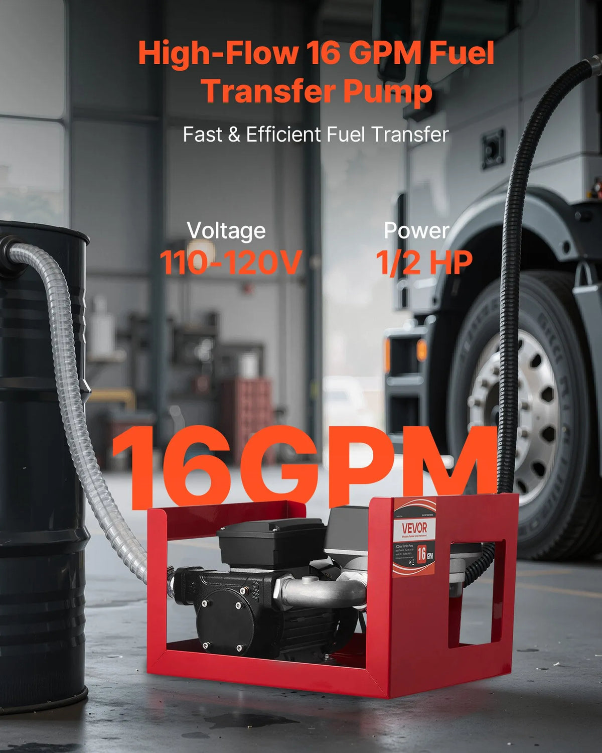 VEVOR degvielas pārsūknēšanas sūknis 230 V, 60 L/min, AC elektriskais eļļas sūknis dīzeļdegvielai, petrolejai, biodīzeļdegvielai ar skaitītāju, automātisku degvielas pistoli, 2 šļūtenēm, pacelšana līdz 13,7 m, piemērots transportlīdzekļiem un būvlaukumiem - ZEMLETES.LV