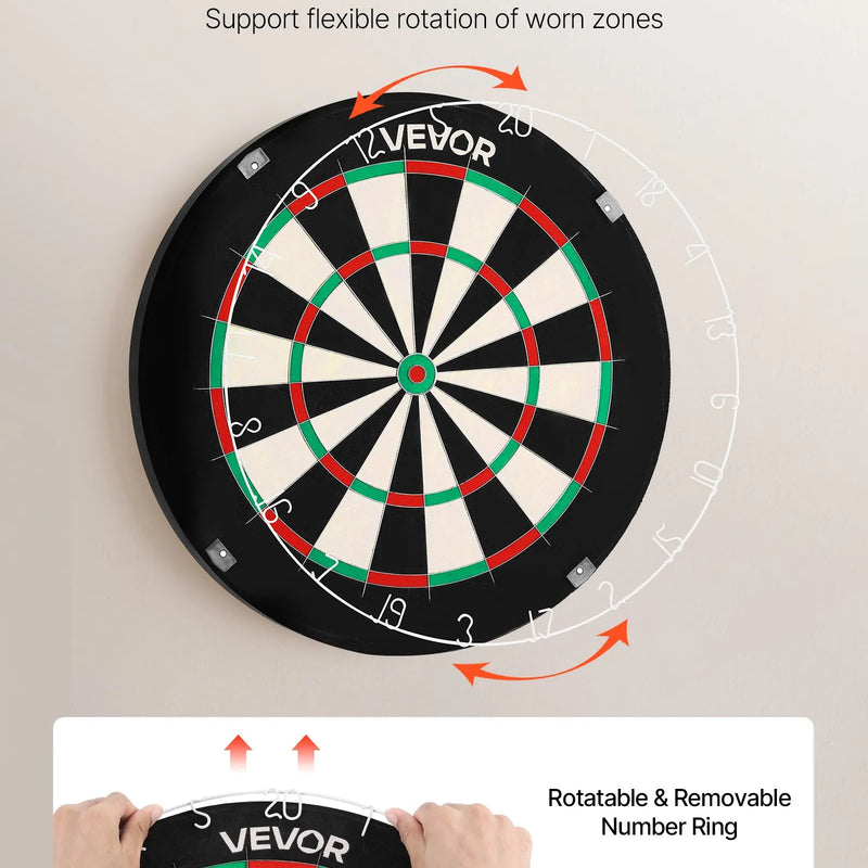 VEVOR šautriņu dēlis 450 mm, augstas kvalitātes šautriņu dēlis ar skavu brīvu bullseye centru, asmens tipa stiepli un rotējošu ciparu gredzenu, profesionāls šautriņu dēlis mājas ballītēm un spēļu istabai (šautriņas nav iekļautas)
