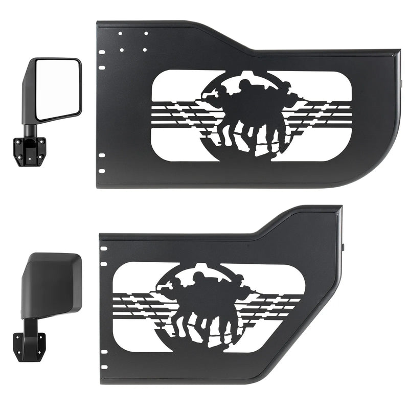 VEVOR cauruļveida pusdurvis Jeep Wrangler JL un Gladiator JT, 4 durvju modelim, Soldier stila bezceļu priekšējās un aizmugurējās durvis ar DOT sertificētiem sānskata spoguļiem un gumijas aizsargiem,2018–2026 Jeep Wrangler JL un 2020–2026 Jeep Gladiator JT