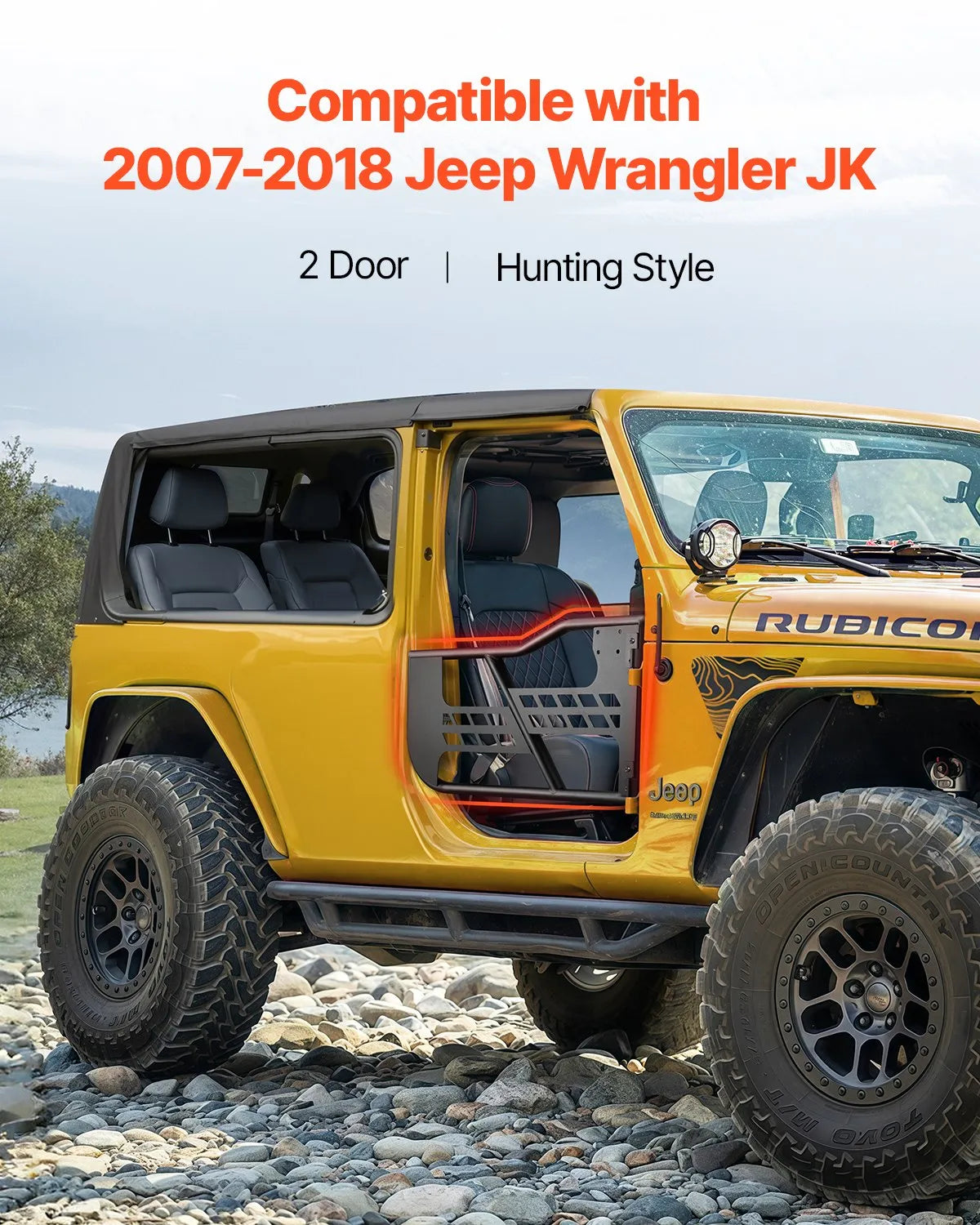 VEVOR torukujulised uksed Jeep Wrangler JK-le, 2-ukselisele mudelile, jahistilis terasest uksed tugevdatud hingedega ja originaaltüüpi lukuga, kummist kaitsmetega, sobivad 2007–2018 Jeep Wrangler JK-le