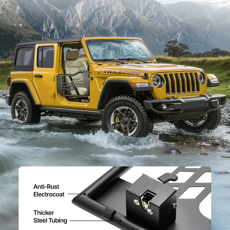 VEVOR cauruļveida durvis Jeep Wrangler JK, 2 durvju modelim, medību stila tērauda durvis ar pastiprinātām eņģēm un oriģinālā tipa slēdzeni, ar gumijas aizsargiem, piemērotas 2007–2018 Jeep Wrangler JK