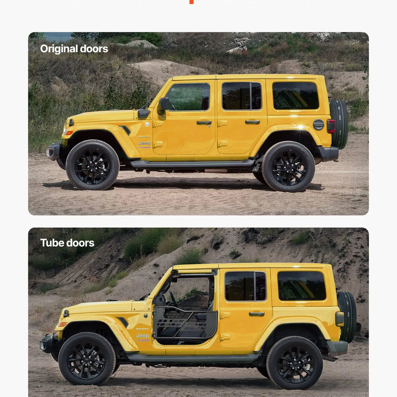 VEVOR cauruļveida durvis Jeep Wrangler JK, 2 durvju modelim, medību stila tērauda durvis ar pastiprinātām eņģēm un oriģinālā tipa slēdzeni, ar gumijas aizsargiem, piemērotas 2007–2018 Jeep Wrangler JK