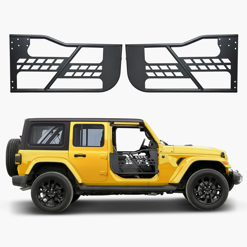 VEVOR cauruļveida durvis Jeep Wrangler JK, 2 durvju modelim, medību stila tērauda durvis ar pastiprinātām eņģēm un oriģinālā tipa slēdzeni, ar gumijas aizsargiem, piemērotas 2007–2018 Jeep Wrangler JK