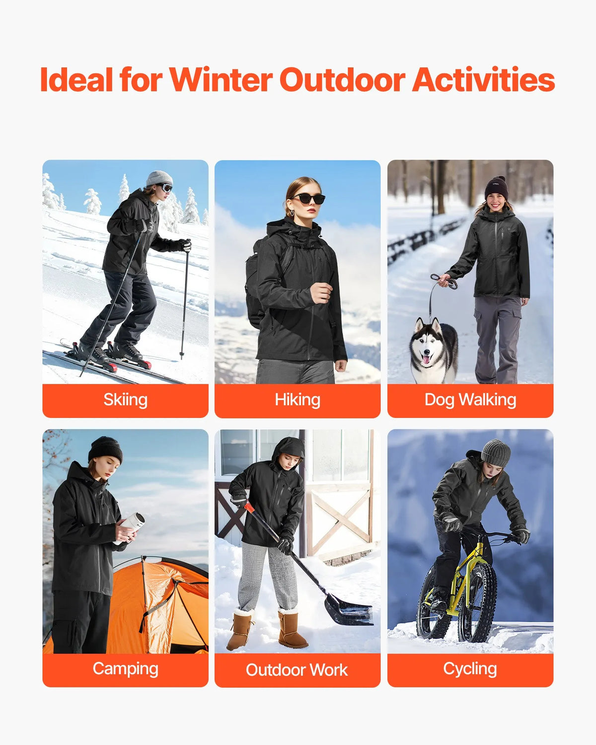 VEVOR sieviešu apsildāma softshell jaka ar 7,4 V akumulatoru, 5 sildīšanas zonām un 3 temperatūras režīmiem