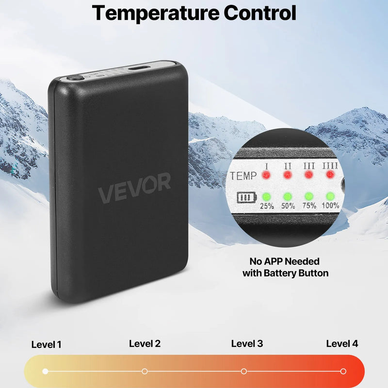 VEVOR KEC-6000 apsildāmās zeķes ar 6000 mAh akumulatoriem, 4 sildīšanas līmeņiem un lietotnes vadību