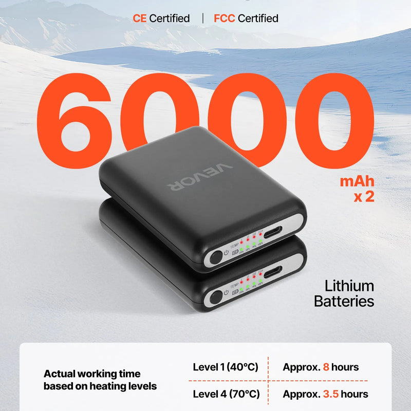 VEVOR KEC-6000 apsildāmās zeķes ar 6000 mAh akumulatoriem, 4 sildīšanas līmeņiem un lietotnes vadību