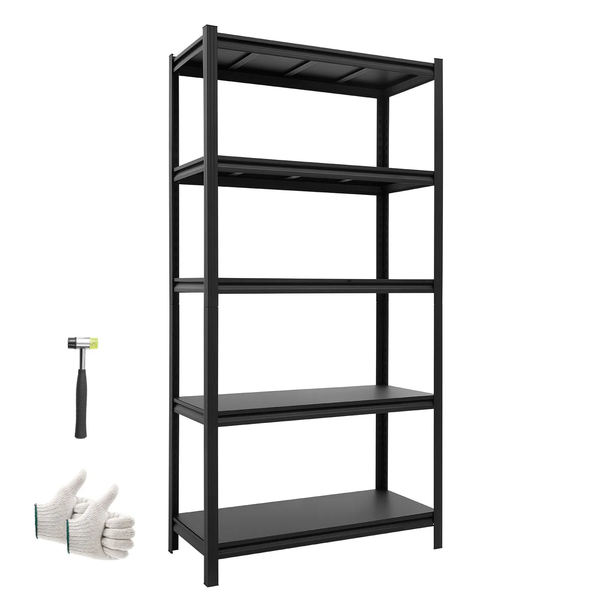 VEVOR lieljaudas 5 līmeņu regulējams metāla uzglabāšanas plaukts, kopējā kravnesība 1360,8 kg, tērauda plauktu sistēma 925 × 417 × 1813 mm, garāžai, noliktavai, pagrabam un virtuvei, melns
