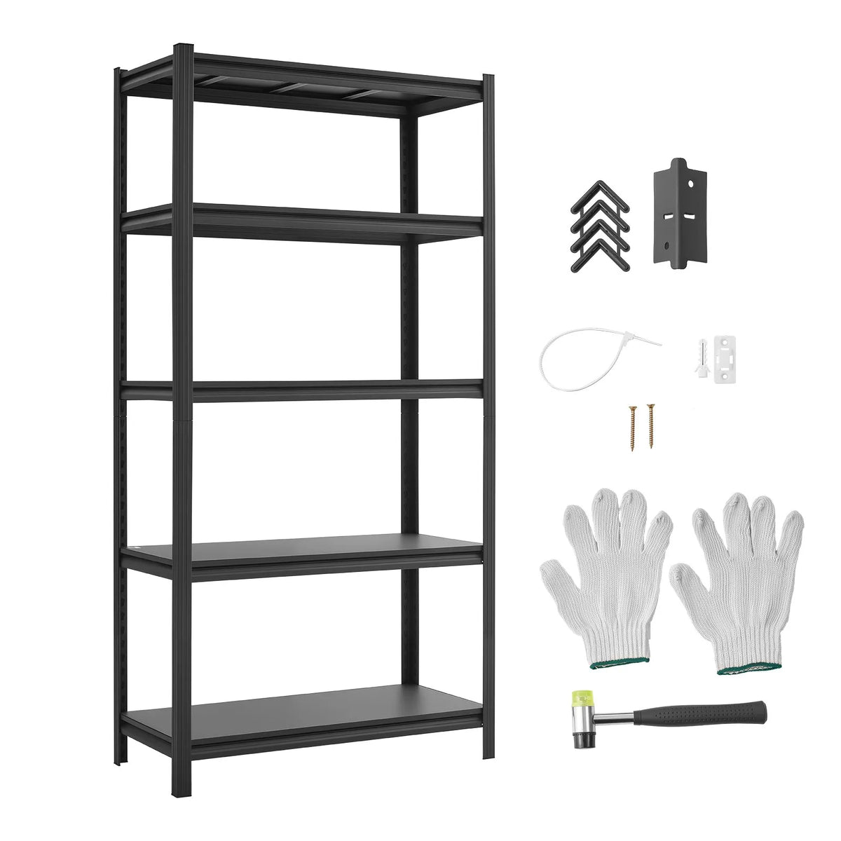 VEVOR lieljaudas 5 līmeņu regulējams metāla uzglabāšanas plaukts, kopējā kravnesība 1360,8 kg, tērauda plauktu sistēma 925 × 417 × 1813 mm, garāžai, noliktavai, pagrabam un virtuvei, melns