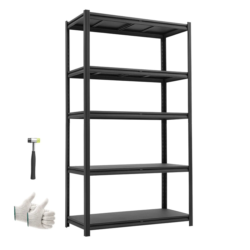 VEVOR lieljaudas 5 līmeņu regulējams metāla uzglabāšanas plaukts, kopējā kravnesība 1360,8 kg, tērauda plauktu sistēma 1030 × 465 × 1813 mm, garāžai, noliktavai, pagrabam un virtuvei
