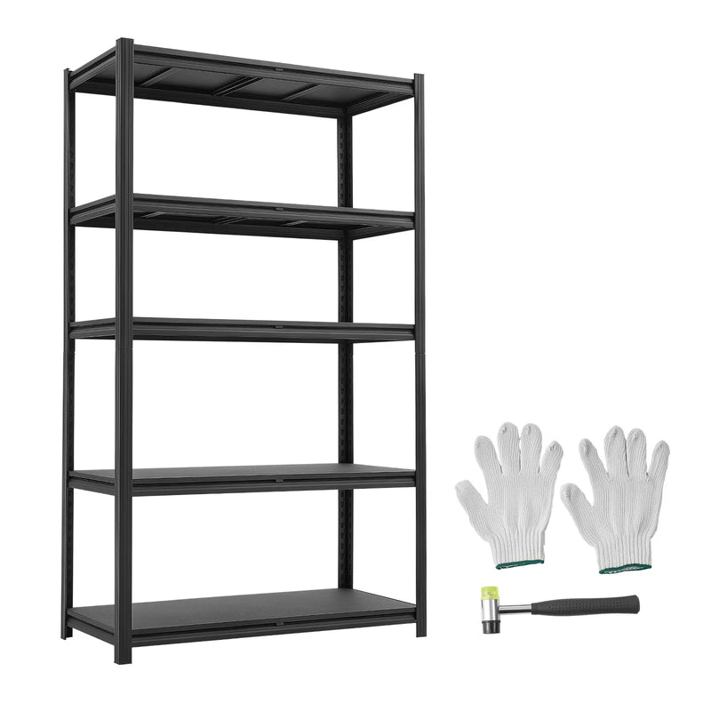 VEVOR lieljaudas 5 līmeņu regulējams metāla uzglabāšanas plaukts, kopējā kravnesība 1360,8 kg, tērauda plauktu sistēma 1030 × 465 × 1813 mm, garāžai, noliktavai, pagrabam un virtuvei