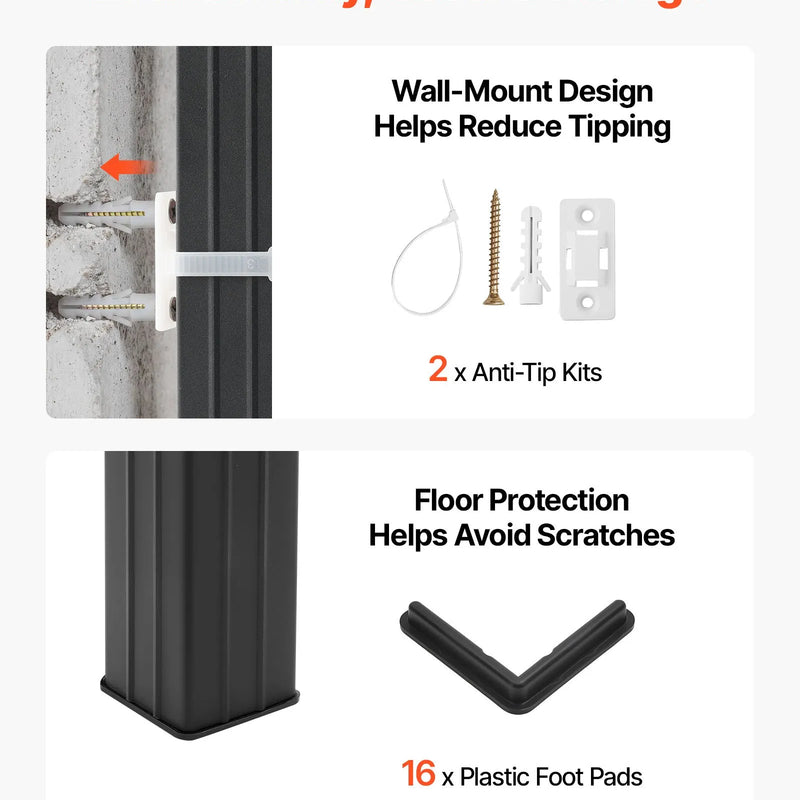 VEVOR lieljaudas metāla uzglabāšanas plaukts, 5 regulējami līmeņi, kopējā kravnesība 1134 kg, tērauda plauktu sistēma 1230 × 465 × 1813 mm, garāžai, noliktavai, pagrabam, darbnīcai un virtuvei, melns.