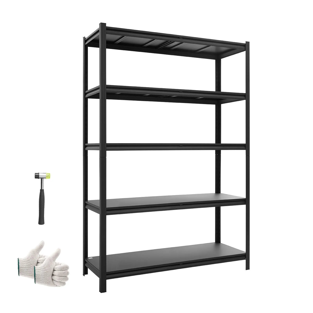 VEVOR lieljaudas metāla uzglabāšanas plaukts, 5 regulējami līmeņi, kopējā kravnesība 1134 kg, tērauda plauktu sistēma 1230 × 465 × 1813 mm, garāžai, noliktavai, pagrabam, darbnīcai un virtuvei, melns.