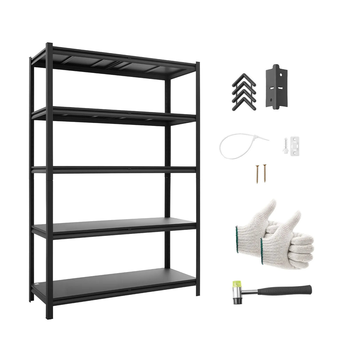 VEVOR lieljaudas metāla uzglabāšanas plaukts, 5 regulējami līmeņi, kopējā kravnesība 1134 kg, tērauda plauktu sistēma 1230 × 465 × 1813 mm, garāžai, noliktavai, pagrabam, darbnīcai un virtuvei, melns.
