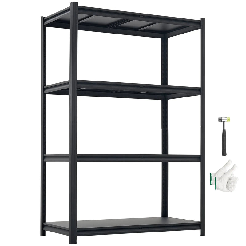 VEVOR lieljaudas 4 līmeņu regulējams metāla uzglabāšanas plaukts, kopējā kravnesība 1088,6 kg, tērauda plauktu sistēma 1030 × 522 × 1529 mm, garāžai, darbnīcai, noliktavai un pagrabam, melns