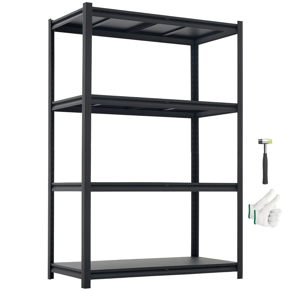 VEVORi suure kandevõimega 4-tasandiline reguleeritav metallist hoiuriiul, kogukandevõime 1088,6 kg, terasest riiulisüsteem 1030 × 522 × 1529 mm, garaažile, töökodale, laole ja keldrile, must