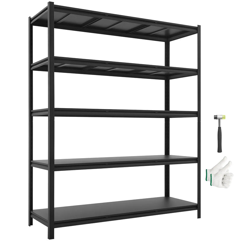 VEVOR lieljaudas 5 līmeņu regulējams metāla uzglabāšanas plaukts, kopējā kravnesība 1360,8 kg, tērauda plauktu sistēma 1511 × 522 × 1813 mm, garāžai, darbnīcai, noliktavai un pagrabam