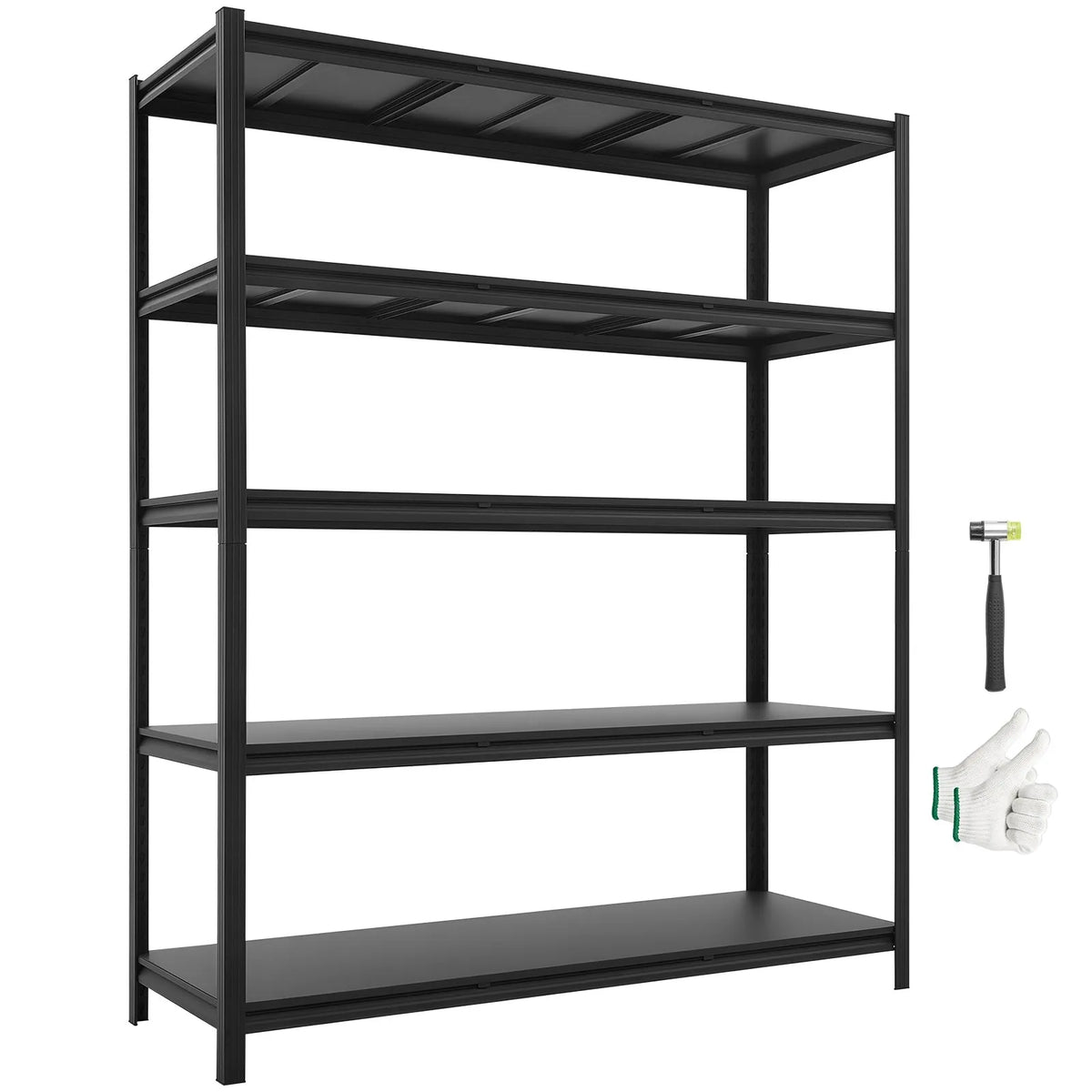 VEVORi suure kandevõimega 5-tasandiline reguleeritav metallist hoiuriiul, kogukandevõime 1360,8 kg, terasest riiulisüsteem mõõtmetega 1511 × 522 × 1813 mm, garaažile, töökodale, laole ja keldrile