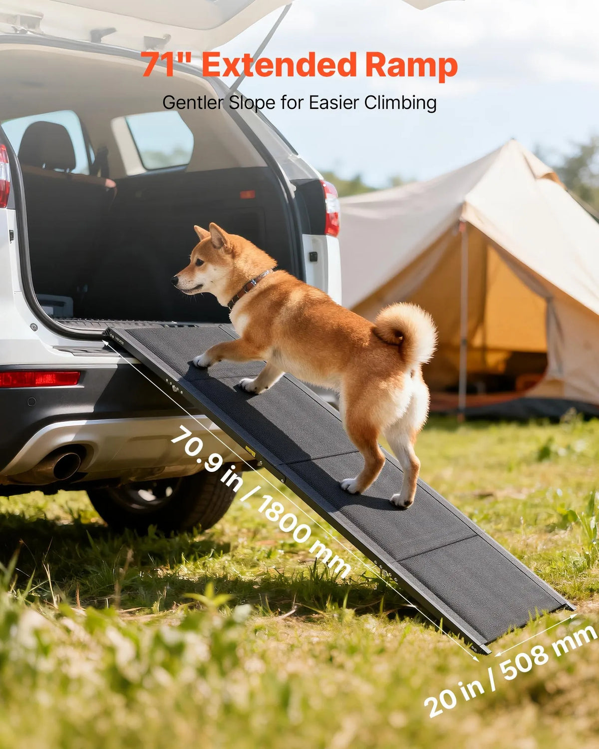 VEVOR suņu rampa automašīnām, 180 × 50,8 cm, salokāma, kravnesība līdz 113 kg, neslīdoša Oxford auduma virsma, piemērota vidējiem un lieliem suņiem, pārnēsājama, piemērota SUV un kravas automašīnām - ZEMLETES.LV