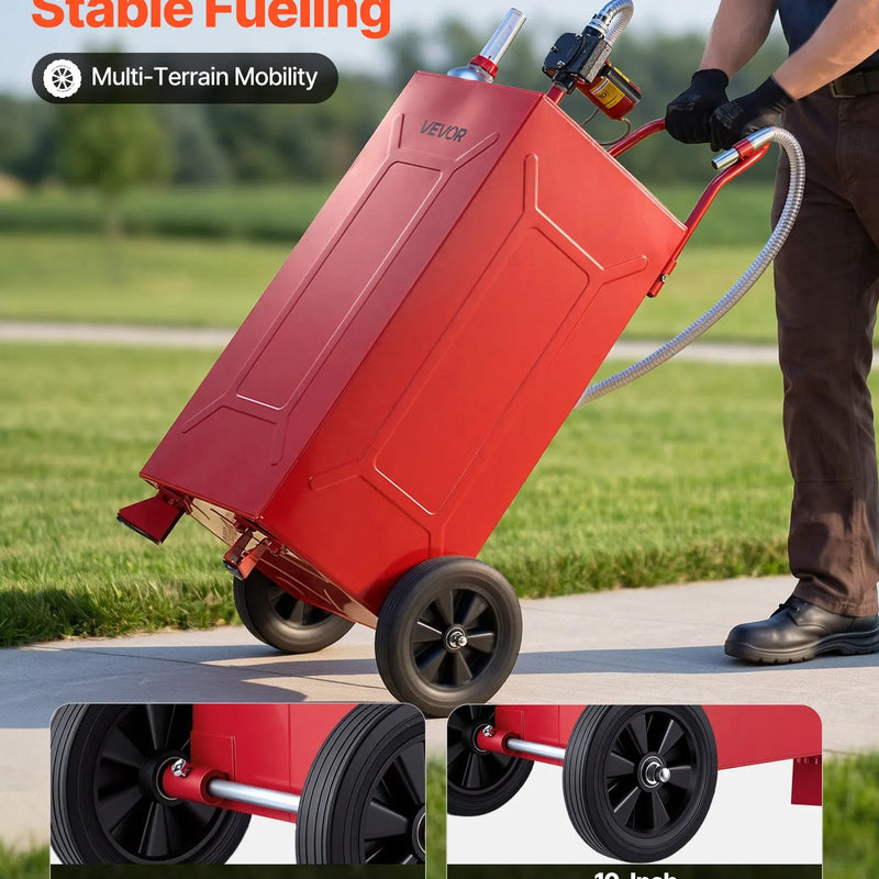 VEVOR FF-930EQ degvielas ratiņi, 113,6 l, 12 V elektriskais sūknis, līdz 32 l/min, oglekļa tērauds, 3 m šļūtene, 2 riteņi, benzīnam un dīzeļdegvielai