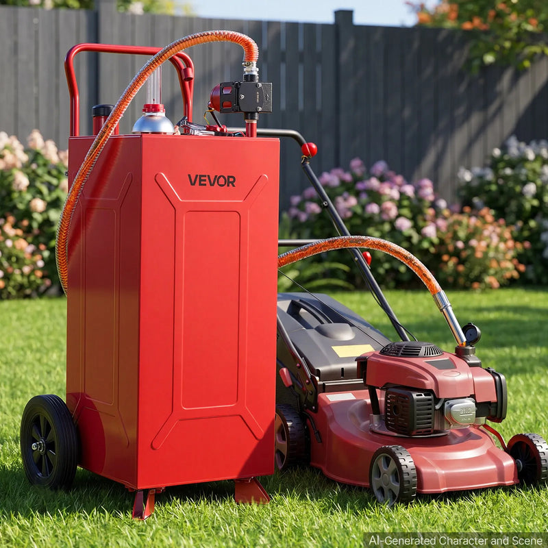VEVOR FF-930EQ degvielas ratiņi, 113,6 l, 12 V elektriskais sūknis, līdz 32 l/min, oglekļa tērauds, 3 m šļūtene, 2 riteņi, benzīnam un dīzeļdegvielai