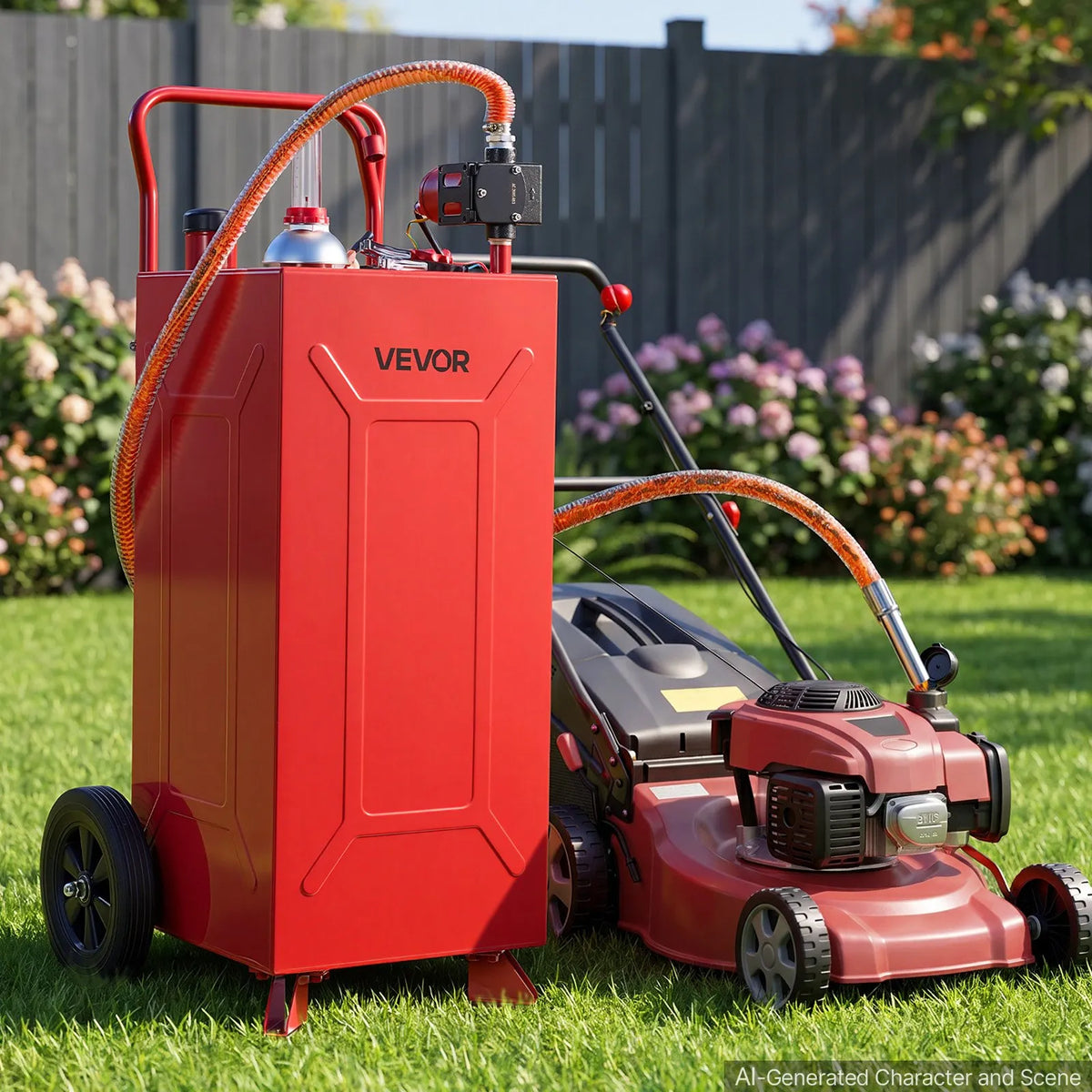 Топливная тележка VEVOR FF-930EQ, 113,6 л, электрический насос 12 В, производительность до 32 л/мин, углеродистая сталь, шланг 3 м, 2 колеса, для бензина и дизельного топлива