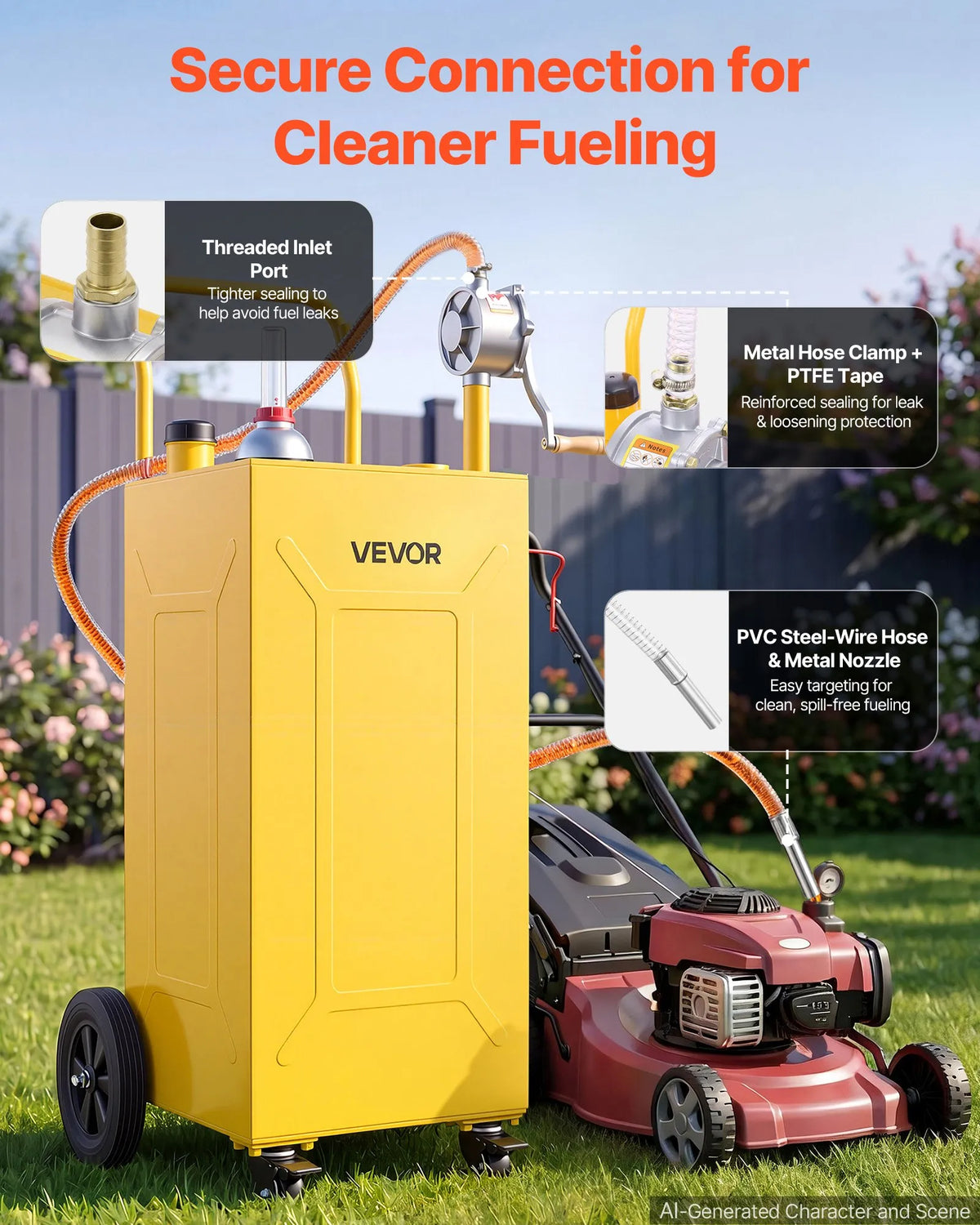 VEVOR 132,5 l degvielas tvertne ar rokas sūkni un 4 riteņiem